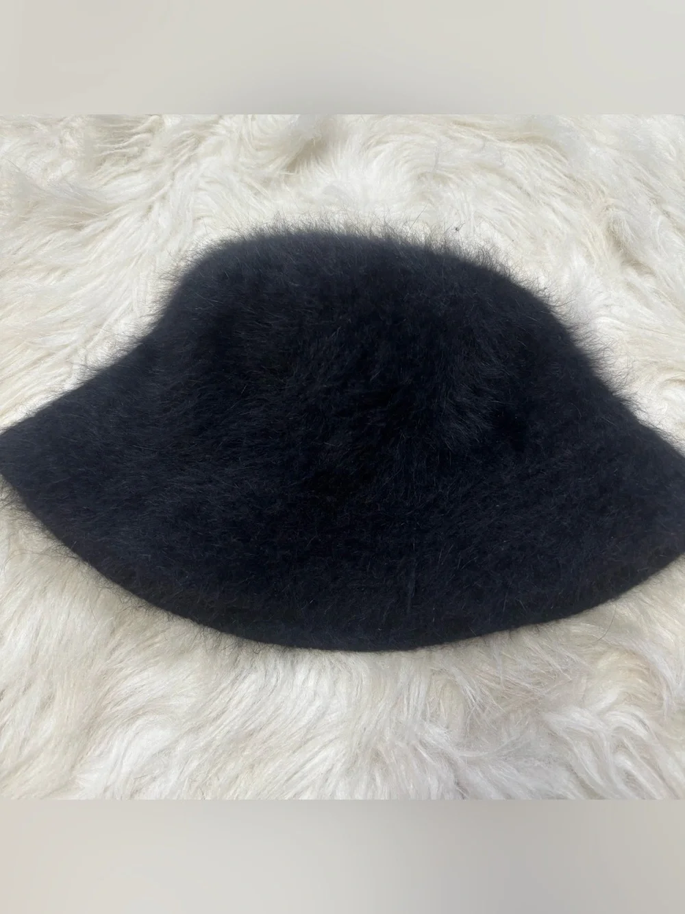 Black Fuzzy Angora & Wool Bucket Style Women’s Hat